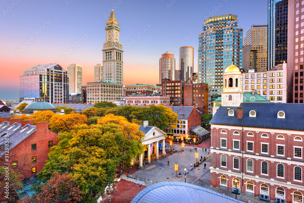 Boston, Massachusetts, USA Downtown Skyline - obrazy, fototapety, plakaty 
