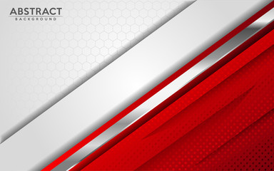 Wall Mural - modern abstract white and red background with 3d overlap layers effect.