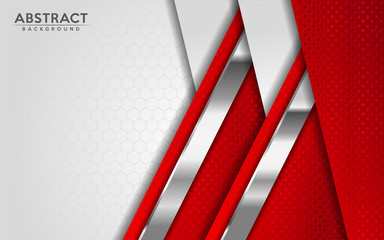 Wall Mural - modern abstract white and red background with 3d overlap layers effect.