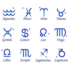 Wall Mural - Set of twelve signs of the zodiac. Prediction of the future. Vector illustration. Isolated on white background