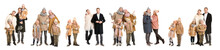 Set Of Family In Winter Clothes On White Background