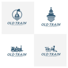 Set Of Classic Train Logo Concept, Locomotive Logo Design Vector Template, Creative Design, Icon Symbol