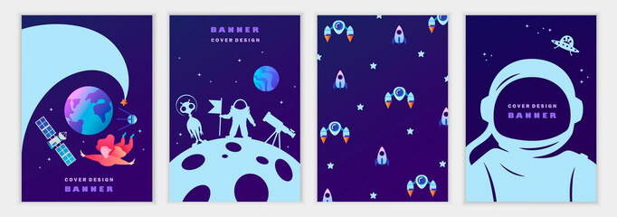 Wall Mural - set of space templates for banners, invitations, flyers, cards, flyers, covers. science, planets, as