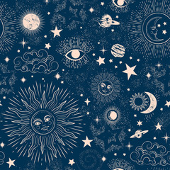Wall Mural - Space Galaxy constellation seamless pattern print could be used for textile, zodiac star yoga mat, phone case