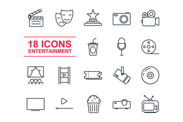 Poster - Set Entertainment icon template color editable. Event pack symbol vector sign isolated on white background illustration for graphic and web design.