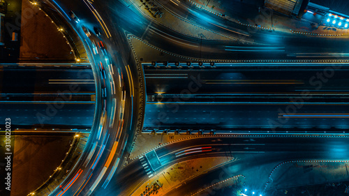 Fotografía Expressway aerial top view, Road traffic an important infrastructure in Thailand