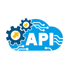 Cloud API application programming interface development storage settings technology with gear and arrow software integration