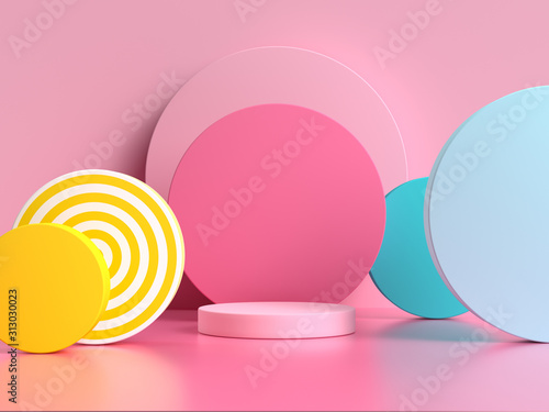 Cuadros en Lienzo pink blue yellow geometric shape pattern colorful 3d render scene