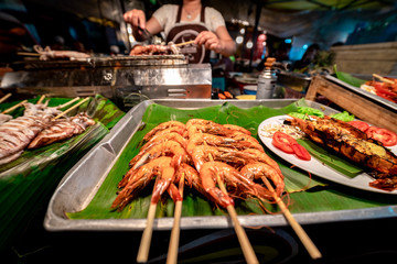 Wall Mural - Sea food at Krabi Walking Street in Krabi Town, Thailand.