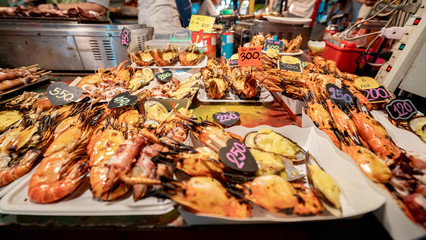 Wall Mural - Sea food at Krabi Walking Street in Krabi Town, Thailand.