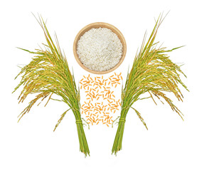 Wall Mural - Top view of rice grains isolated on white background