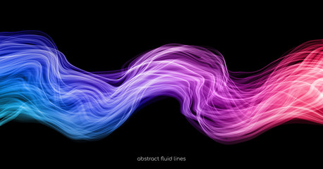 Poster - Abstract colorful transparent lines wavy flowing light smoke isolated on black backgrounds