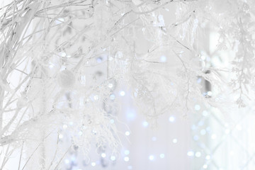  Decorative christmas background with bokeh lights and snowflakes - Image