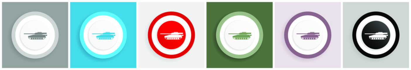 Aufkleber - Tank icon, army, military, war vehicle vector illustrations in 6 colors options for web design and mobile applications in eps 10