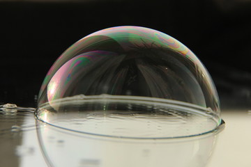 soap bubble on the mirrored surface.