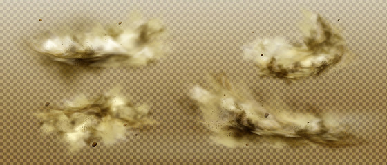 Wall Mural - desert sandstorm, brown dusty cloud or dry sand flying with gust of wind, big explosion realistic te