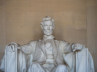 Washington DC, District of Columbia, United States of America : [ Abraham Lincoln Memorial and his statue inside Greek column temple at the end of National Mall ]