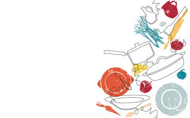 background with utensils and food. cooking vertical pattern. vector illustration.