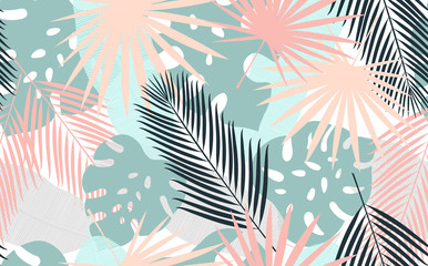  Vector Seamless Pattern with Tropical Leaves.