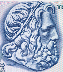 Wall Mural - God Poseidon on old Greece 50 drachma (1978), vintage retro engraving. Ancient Greek Olympian deity, god of water and sea.