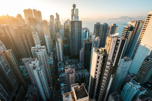 City Aerial Of HongKong, Skyscraper In Downtown Hong Kong -