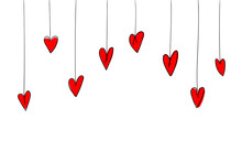 Set Of Red Hearts On White Background. Vector Illustration