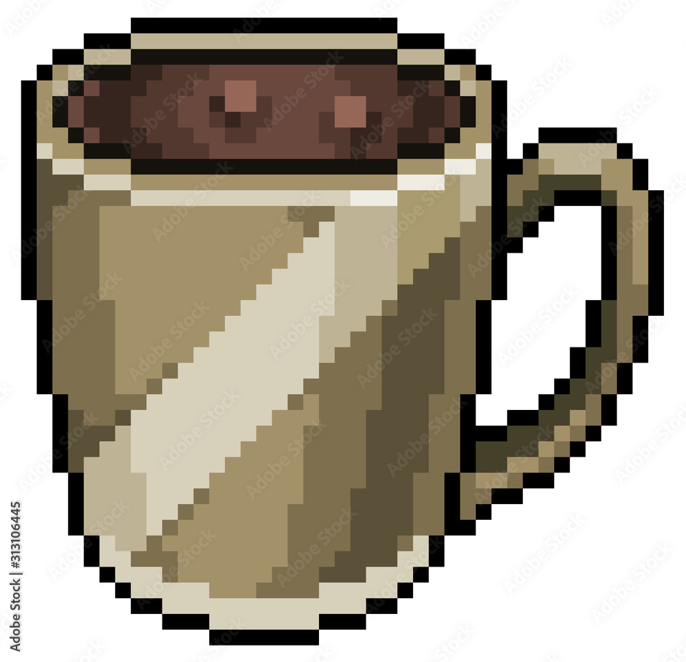Pixel Art Cappuccino Coffee Mug icon for game 8bit Stock Illustration |  Adobe Stock
