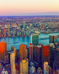 Wall Mural - Panoramic view on Midtown district of Manhattan in New York, NYC. East river and Queensboro Bridge in Long Island City. Skyline, USA. American architecture building. Aerial Panorama of Metropolis.