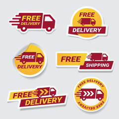 Free Delivery badge sticker set. Vector label design element free delivery