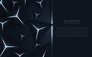 Abstract dark blue polygonal pattern with 3d crystal triangles texture a combination shiny light effect. Luxury premium concept vector design for use element cover, banner, wallpaper, business