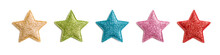 Stars Glitter Pattern White Background. Different Textures And Colours. Symbol Of Holiday