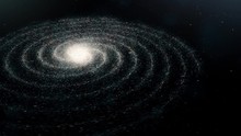 Flying Through The Universe Full Of Stars On Black Background, Seamless Loop. Animation. Breathtaking Spiral Shaped Cosmic Landscape.