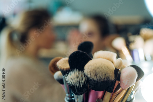 Cuadros en Lienzo Close up macro photo of professional makeup brushes