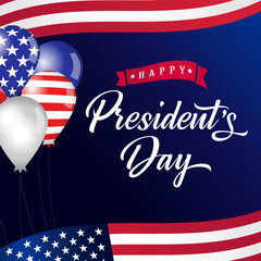 Wall Mural - Happy Presidents Day lettering, USA balloons and flags. Happy President`s Day 17th february for web banner or special offer vector illustration