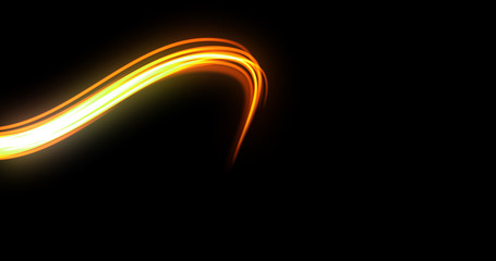 Aufkleber - Light wave trail effect, orange neon glow trace, energy flash and fire light path. Magic glow swirl of optical fiber and bright light in motion curve on black background