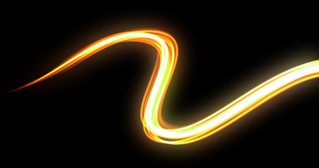 Wall Mural - light wave curve trail path, yellow bright neon glowing flash trace, car lights trace and fire flare