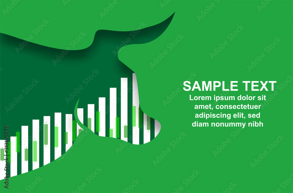 Stock market. Candle stick graph chart of stock market investment trading. Bullish point, Up trend of graph .  Bull Market. green background. Vector. - obrazy, fototapety, plakaty 