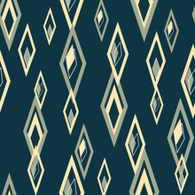 Slightly Off, Wonky Irregular Diamonds In Rows, Seamless Vector Repeat Blue Yellow And Green Surface Pattern Design
