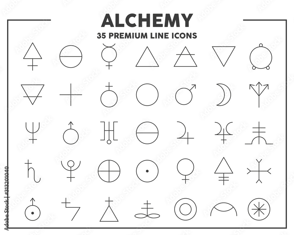 Alchemy thin line icon. Concept of hermetic art and stones, materials ...