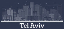 Outline Tel Aviv Israel City Skyline With White Buildings.