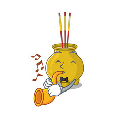 Sticker - cartoon character style of chinese incense performance with trumpet