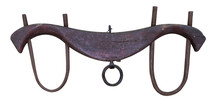 An Old-fashioned Wooden Bow Yoke For A Team Of Oxen Isolated On A White Background