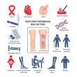 Deep vein thrombosis risk factors in the form of icons with corresponding marks. Vector illustration in flat style isolated on white background.