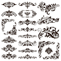 Wall Mural - Ornamental design lace borders and corners Vector set art deco floral ornaments elements