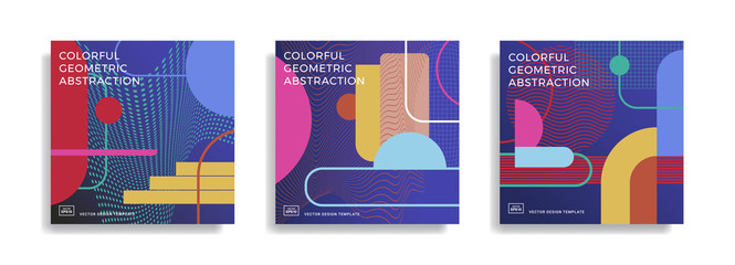 Wall Mural - Set of trendy abstract design template with colourful geometric shapes. Applicable for covers, posters, brochures, flyers, presentations, banners.