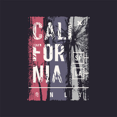 California only. Graphic t-shirt vector design with palm trees