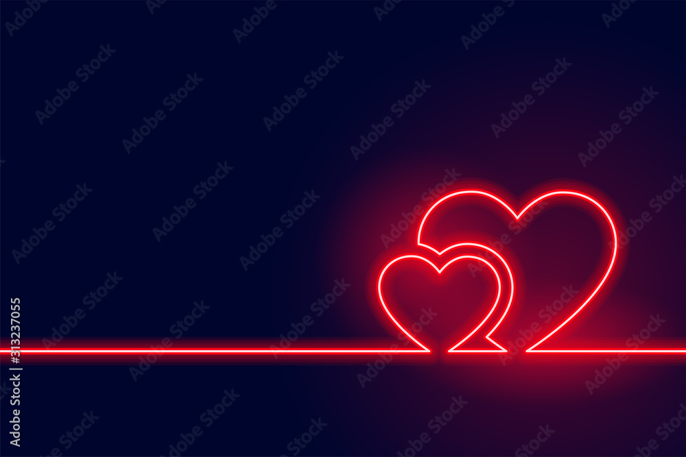 glowing red neon heart valentine day background - obrazy, fototapety, plakaty 