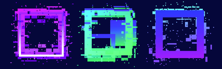 Aufkleber - Set of glitched square frames for banner, poster, cover design in Vaporwave and Synthwave retrofuturistic 80's-90's style. 