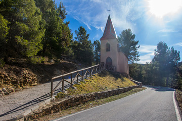 church in the abandoned mining town of Las Menas of Seron, Almeria, Andalusia, Spain, national road to Las Menas, backlit image