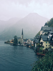 Wall Mural - Scenic view of famous Hallstatt mountain village